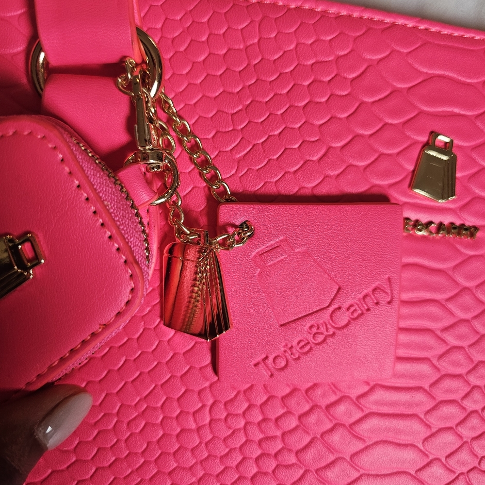 Neon Pink Tote&Carry Snakeskin Tote - Picture 3 of 5